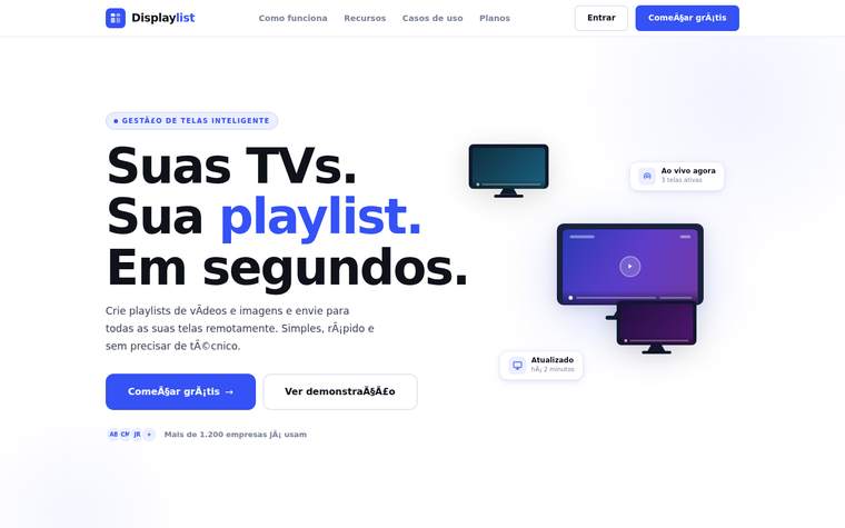 Página inicial do site Displaylist