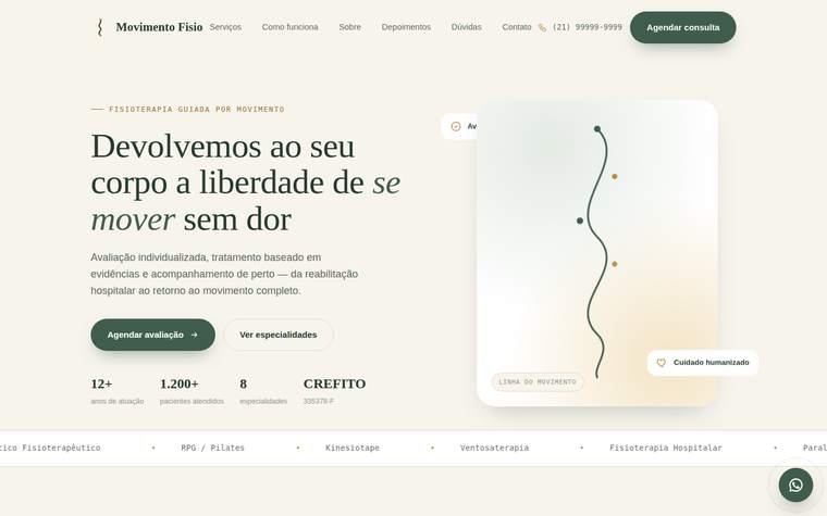 Página inicial do site Movimento Fisioterapia